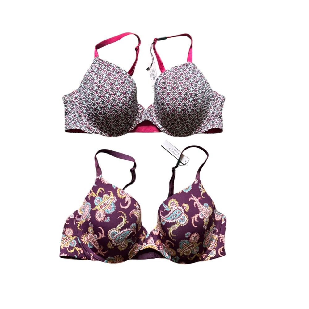Set‎ of 2 NWT Victoria's Secret 36C Uplift Semi Demi Bras printed paisley floral